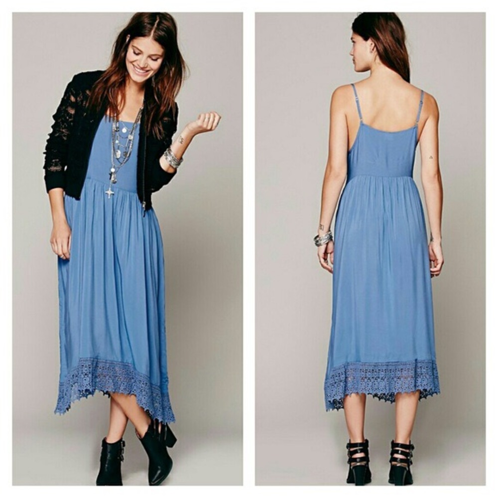 Free People Crochet Hem Maxi Slip Dress